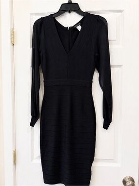 VENUS Black V-Neck Long Sleeve Sheath Bandage Dress Bodycon